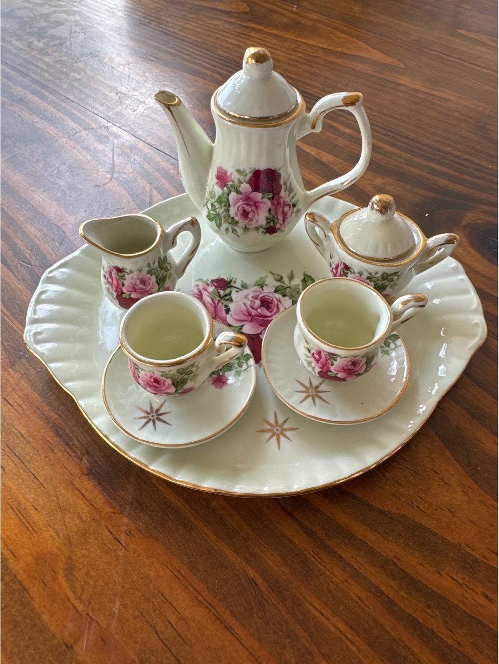 Vintage Floral Porcelain Miniature Tea Set with Tray
